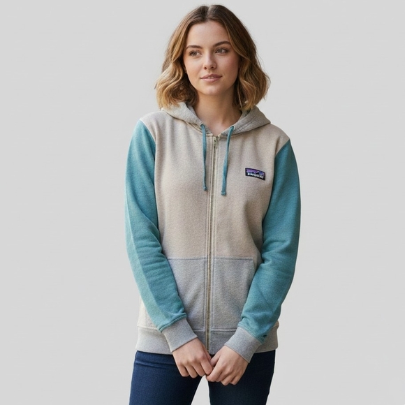Patagonia Tops - Board Short Label Lightweight Full-Zip Hoody Teal Gray Cream Sz L Organic Cotton